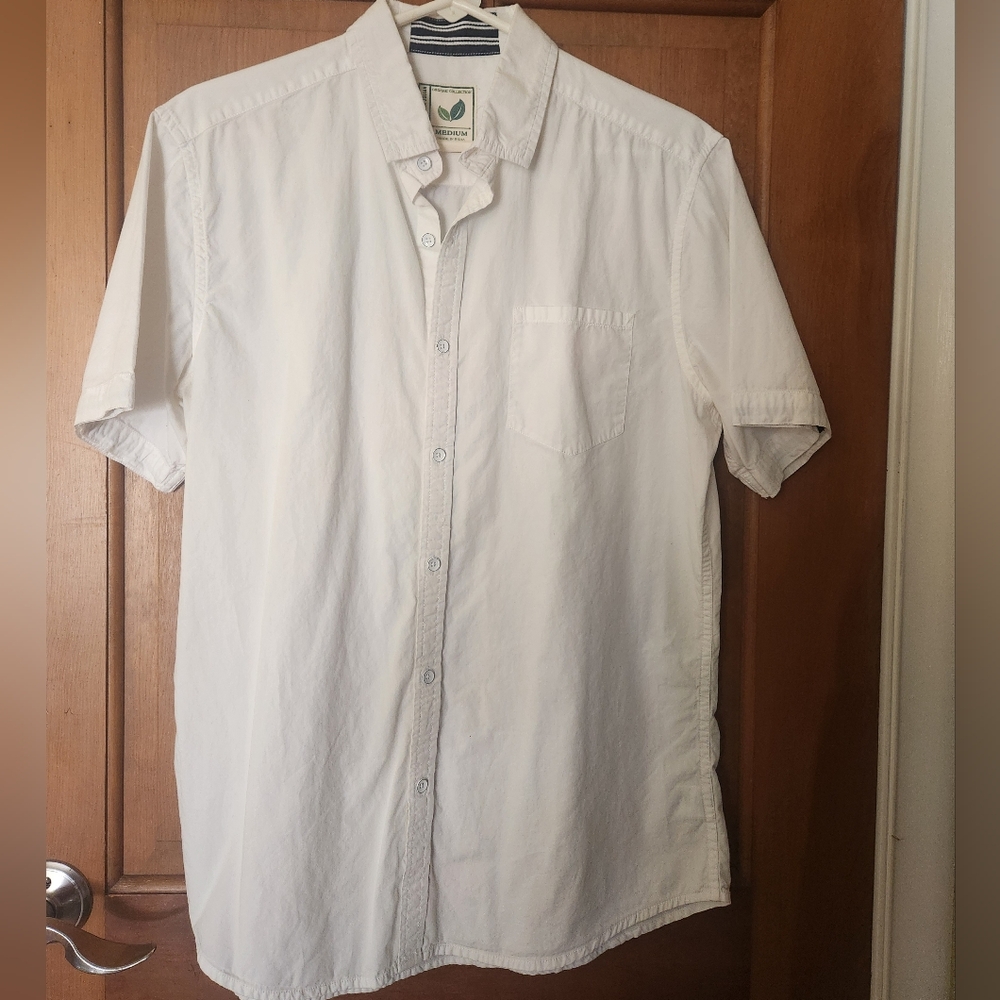 100% organic cotton medium button down white shirt short sleeved